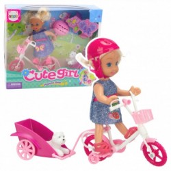 Mini Doll Bike Trailer Kiivri valge koera komplekt